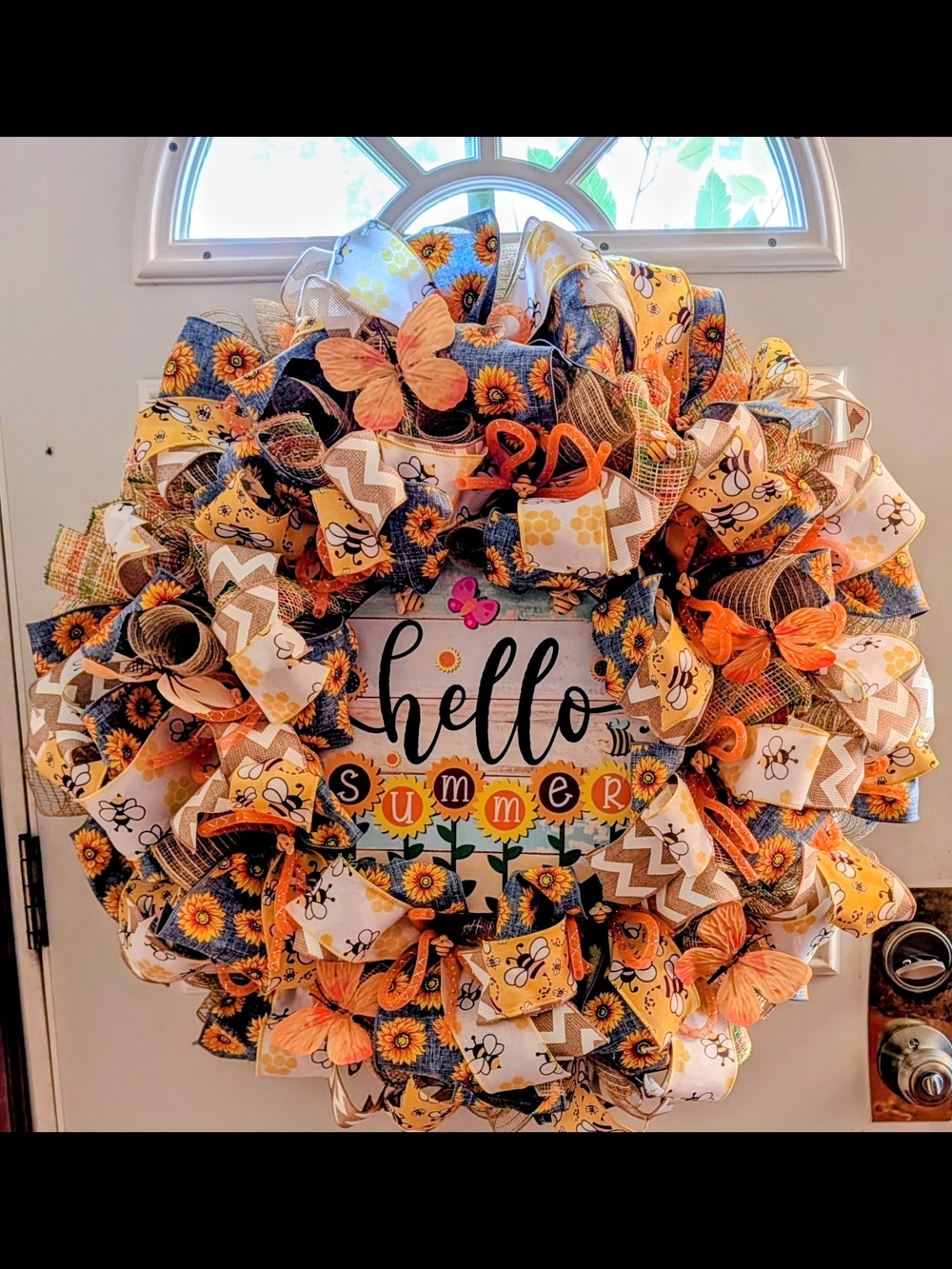Hand Crafted Yellow & Orange Sunflower "Hello Summer" Wreath